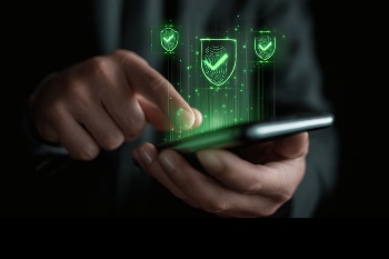 Phone with a shield hologram coming off of it