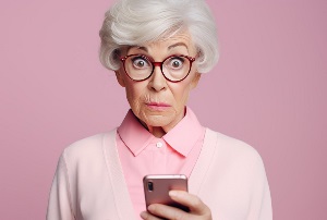 Older woman holding cell phone