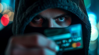 Man in hood holding credit card