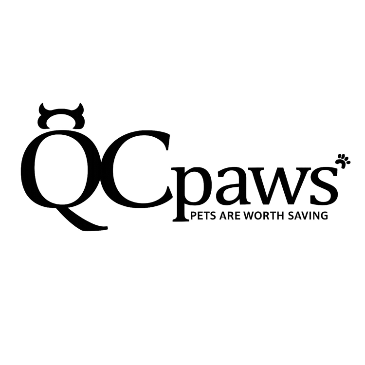 Words QC paws, pets are worth saving with paw print and angel halo