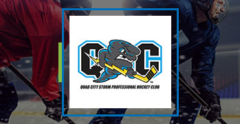 Image of QC Storm logo with hockey players in the background