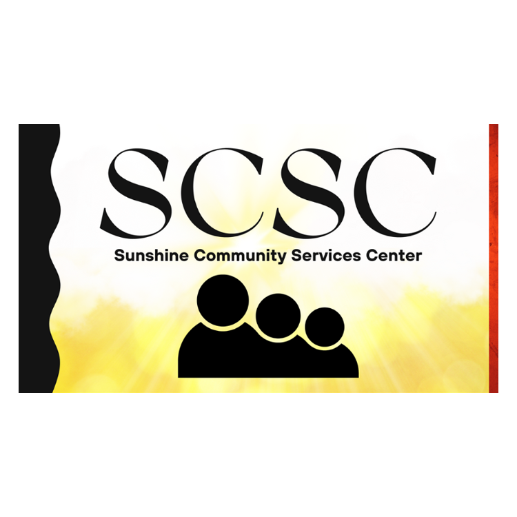 Sunshine services with  abstract people and a squiggly line