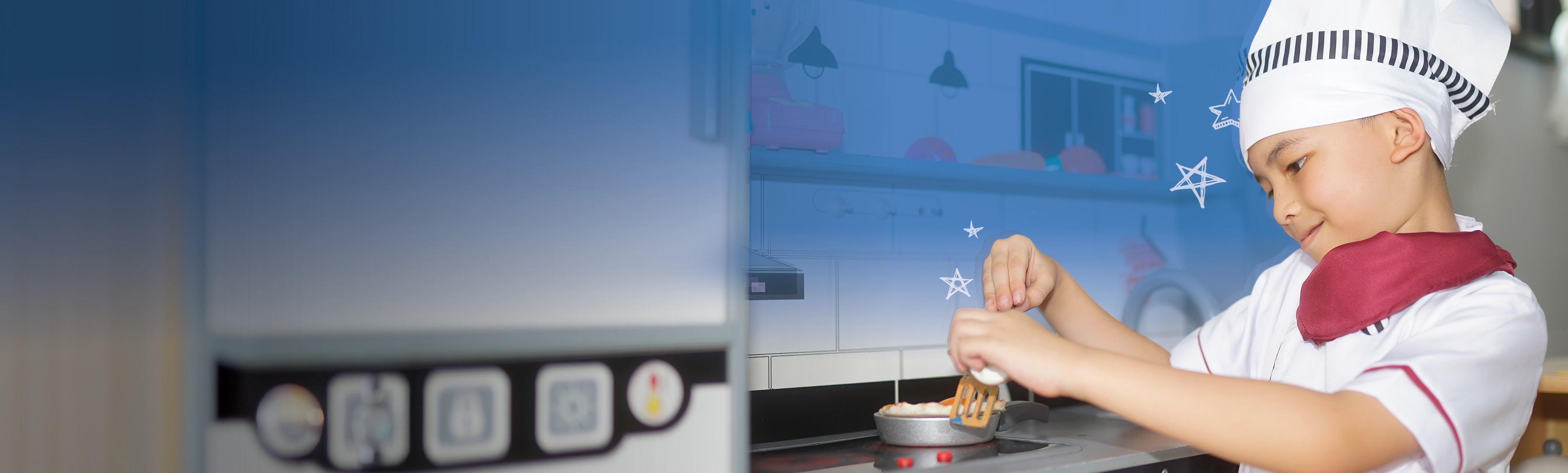 Young boy in a chef hat cooking up something good