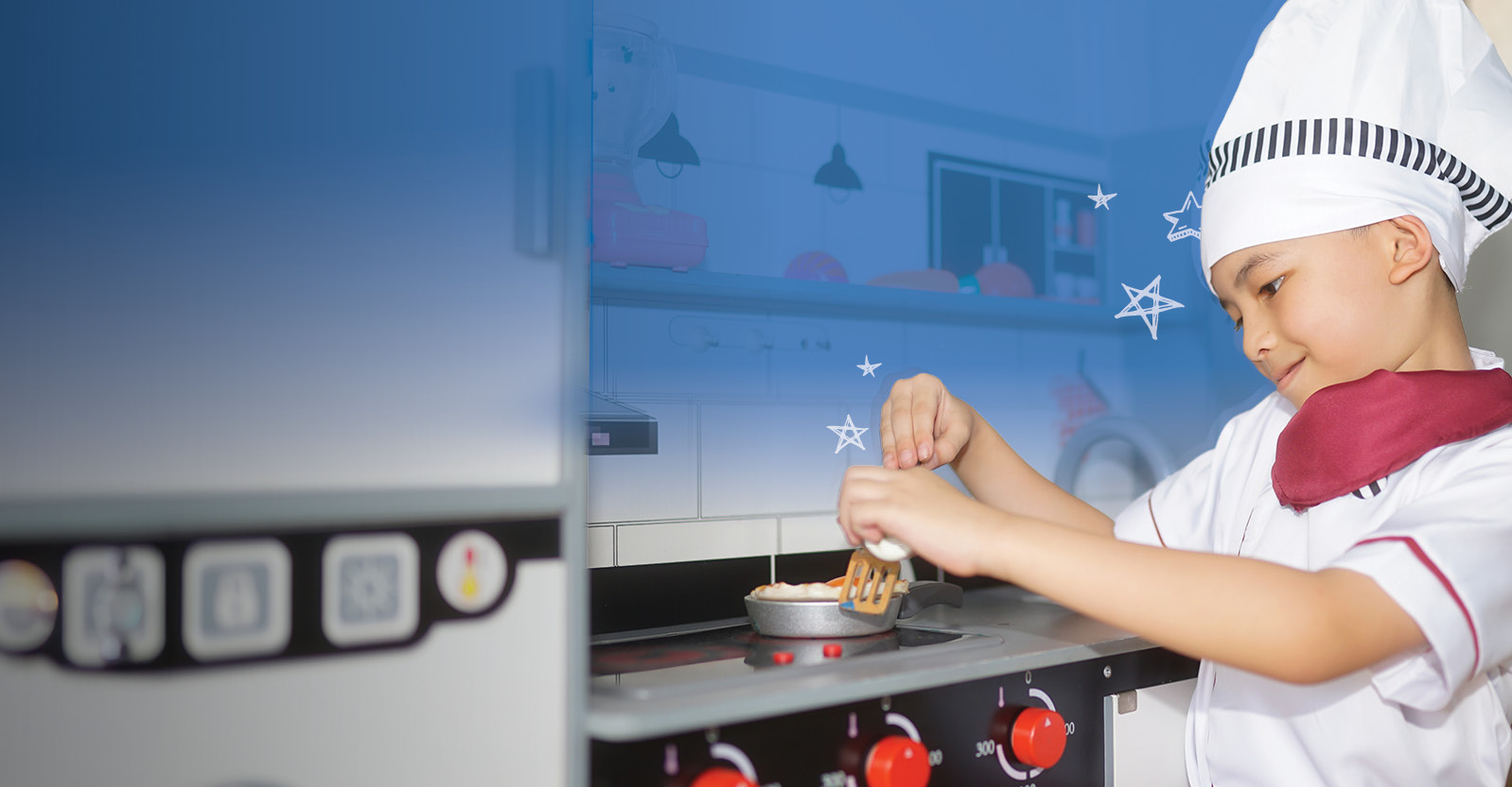 Young boy in a chef hat cooking up something good