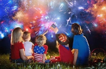 Family watching fireworks