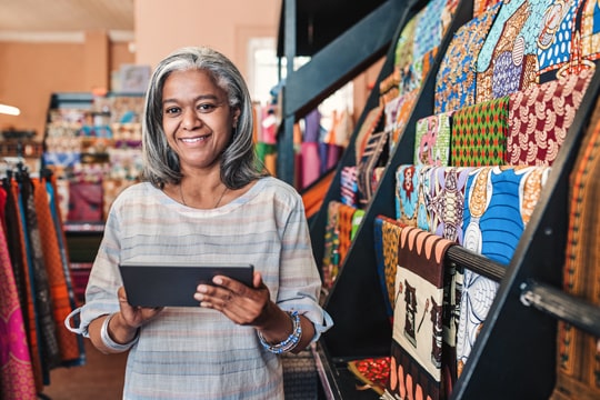 Quilt Shop Owner on Tablet Quilt Shop Owner on Tablet