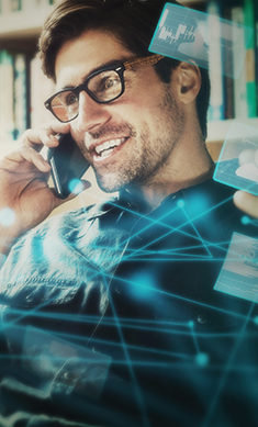 Man with artificial intelligence graphics